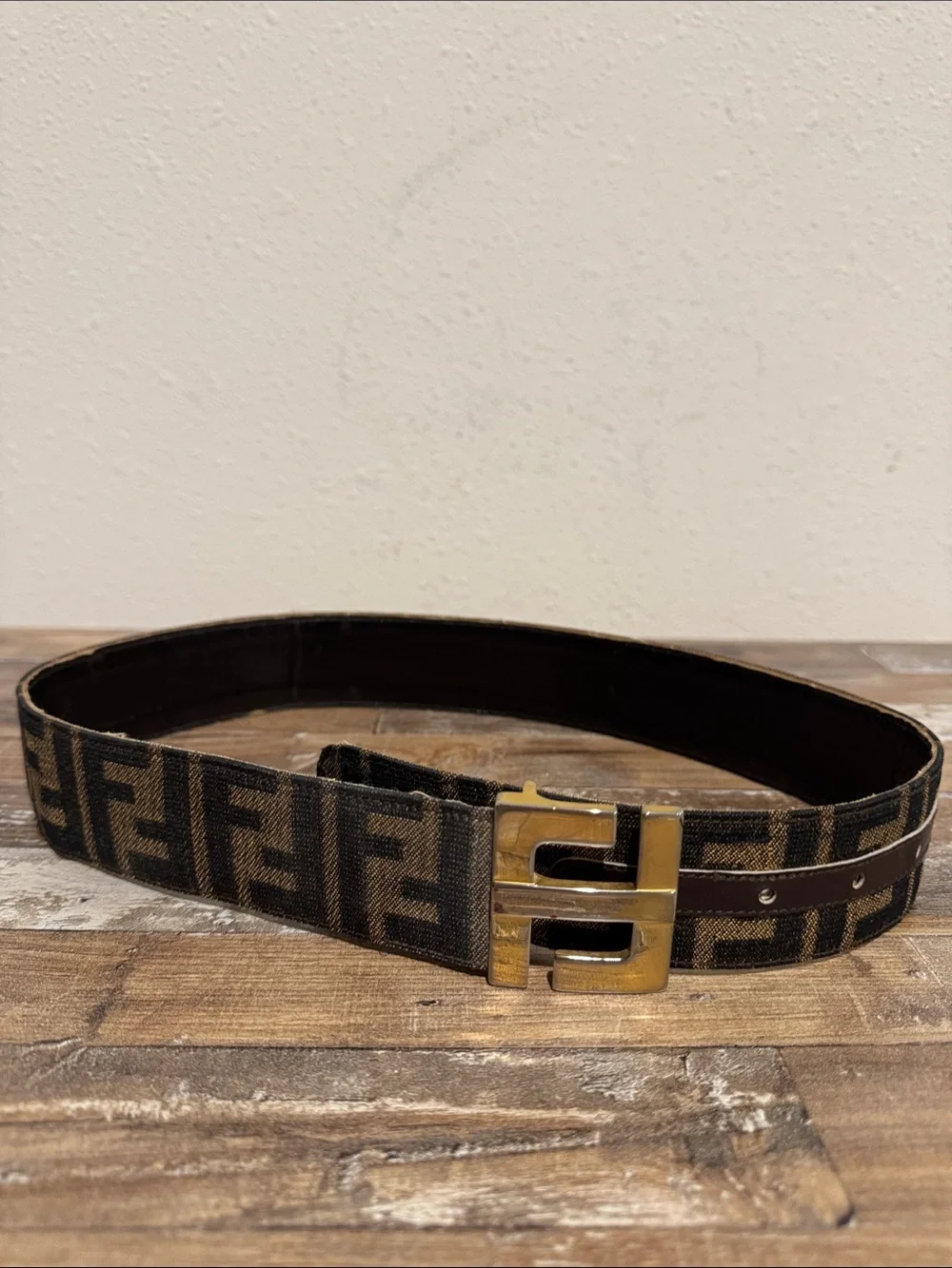 Fendi FF Brown Canvas Belt with Gold Double-F Buckle - XXS - 30in/76cm